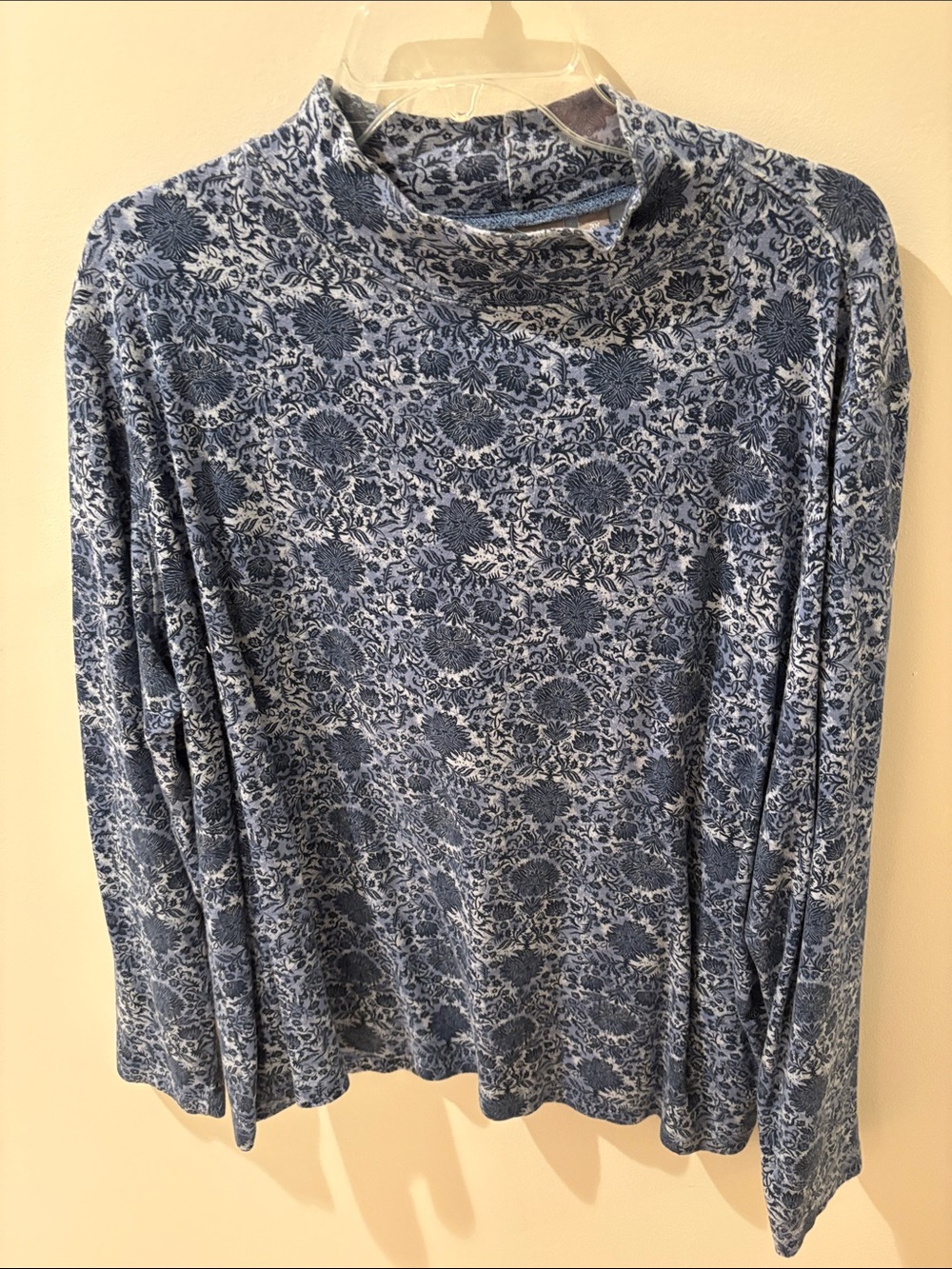 croft & barrow Blue Floral Mock Neck Long Sleeve Top